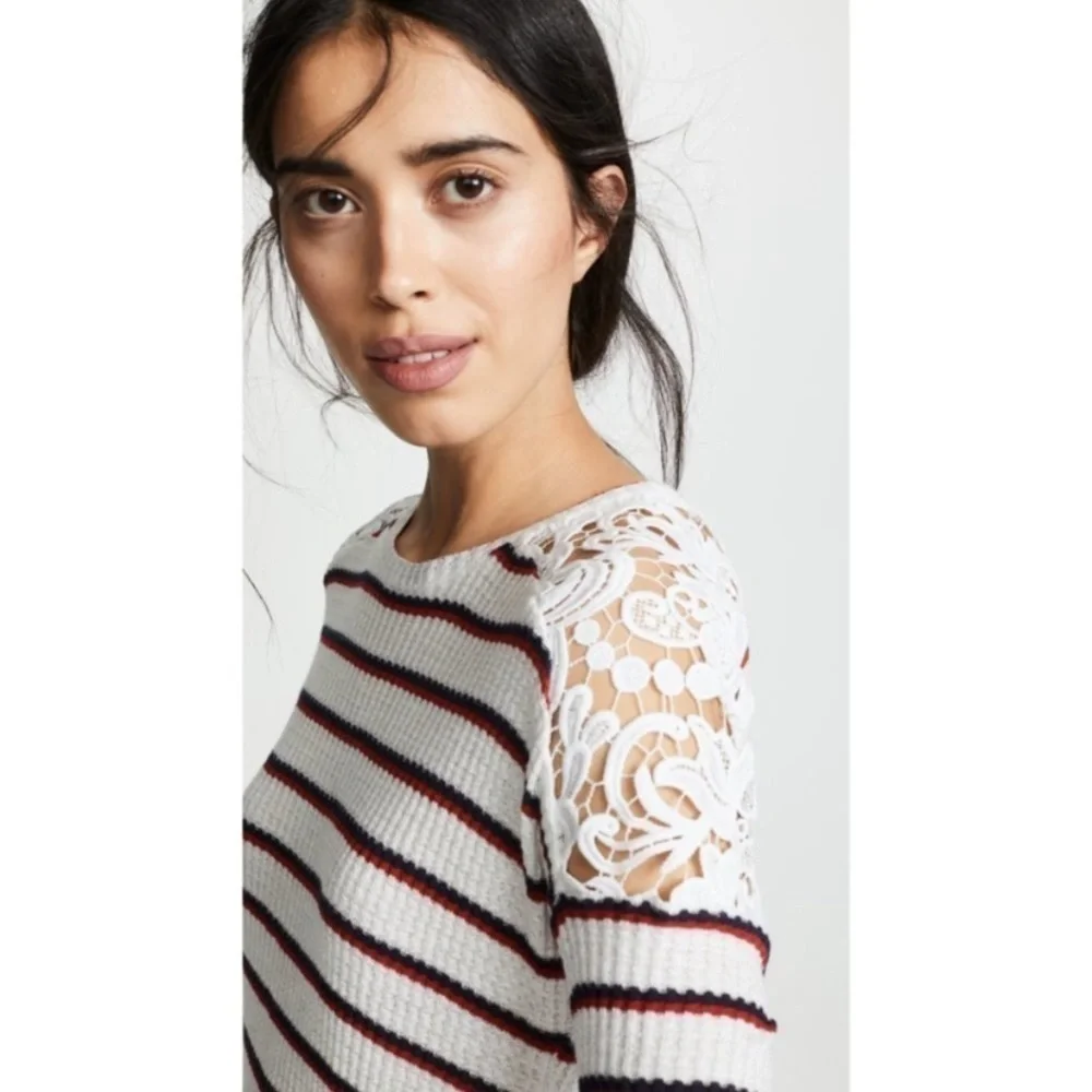 Generation Love Womens Striped Lace Pullover Top
